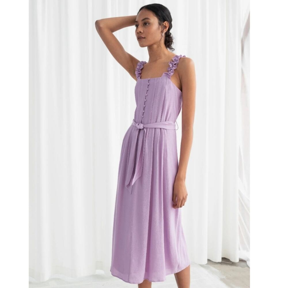& Other Stories X Atelier Purple Ruffle Strap Midi Dress | Size 8